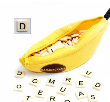 bananagrams set with braille letters accompanying black printed letters